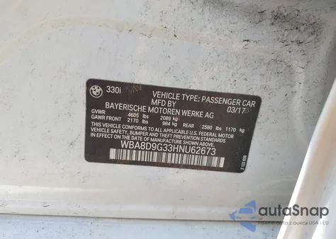 2017 BMW 330I xDrive from USA, damaged, VIN WBA8D9G33HNU62673